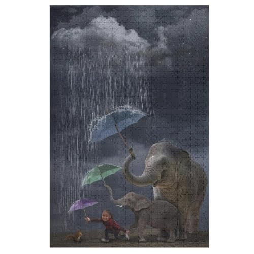 Elefant Holzpuzzle Erwachsene - 1000 Teiliges Jigsaw Knobelspiel - Puzzle Für Erwachsene & Kinder - Outdoor & Reisespielzeug - Geduldspiel 78×53cm von AAPZY