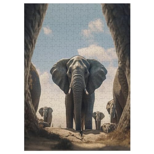 Elefants Holzpuzzle Erwachsene - 300 Teiliges Jigsaw Knobelspiel - Puzzle Für Erwachsene & Kinder - Outdoor & Reisespielzeug - Geduldspiel 42×30cm von AAPZY