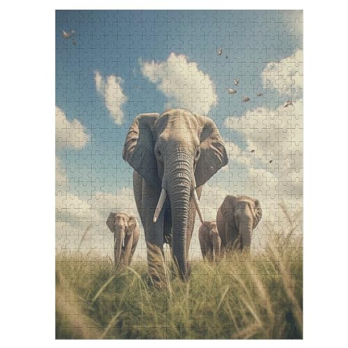 Elefants -Puzzle, 500 Teile,Holzpuzzle Für Erwachsene Kinder, Lustiges Spielzeug, Denkspiel, Spielzeug, Bildungsspiel, Herausforderung, Pädagogisch, （55×41cm） von AAPZY