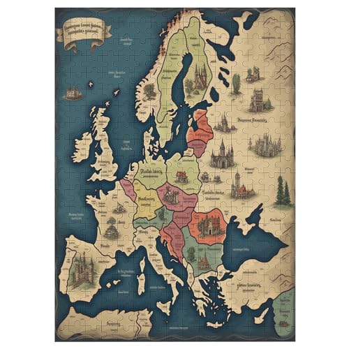 Europakarte Puzzle 300 Teile,Puzzles Für Erwachsene, Impossible Puzzle, Geschicklichkeitsspiel Für Die Ganze Familie, Puzzle Kinder,Holzpuzzle-Geschenk,Raumdekoration, 42×30cm von AAPZY