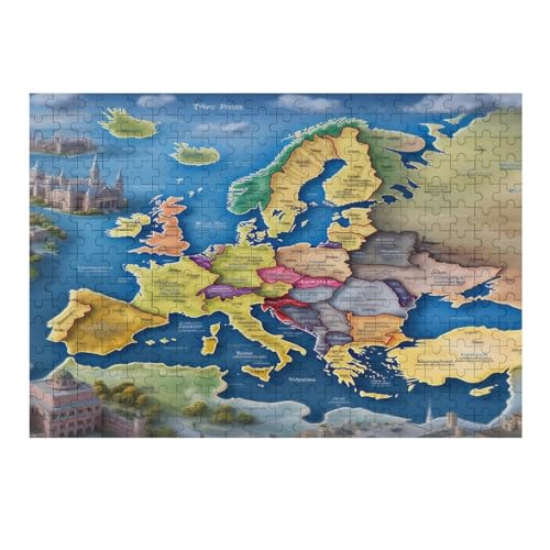 Europakarte Puzzles 300 Teile Erwachsener Kniffel Spaß Für Die Ganze Familie - 300 Puzzleteilige Motive, Holzpuzzle Kinder Erwachsene, Impossible Puzzle Schwer （40×28cm） von AAPZY