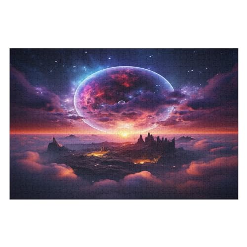 Fantastische Landschaft 1000 Teile Puzzle Für Erwachsene, Herausforderung Puzzles - Familienpuzzle Verringerter Druck Schwieriges Puzzle Rahmen Holzpuzzle Für Erwachsene Kinder 12+ （75×50cm） von AAPZY