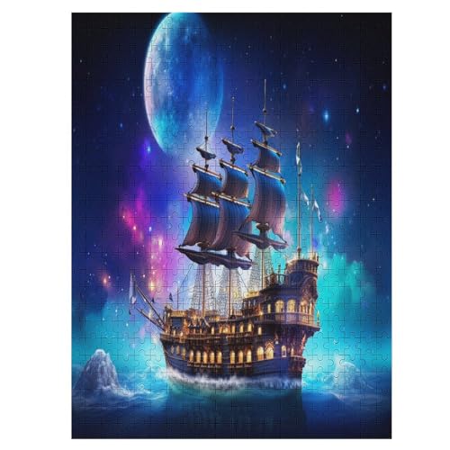 Fantasy Piratenschiff Holzpuzzle Erwachsene - 500 Teiliges Jigsaw Knobelspiel - Puzzle Für Erwachsene & Kinder - Outdoor & Reisespielzeug - Geduldspiel （55×41cm） von AAPZY