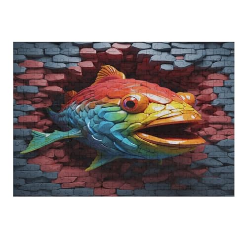 Fisch Holzpuzzle 300 Stück Puzzles Für Erwachsene Teenager Stress Abbauen Familien-Puzzlespiel Poster 300-teiliges Puzzle Kinder Lernspiel Spielzeug Geschenk （40×28cm） von AAPZY