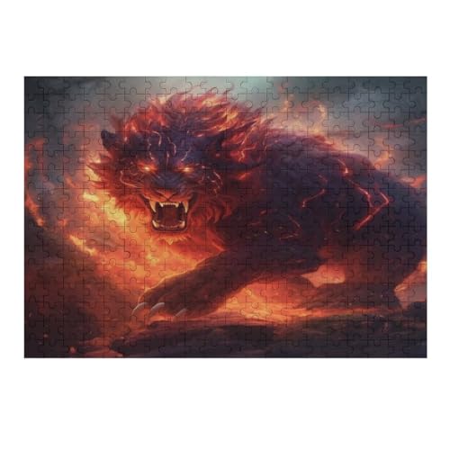 Flaming Löwe Puzzles 300 Teile Erwachsener Kniffel Spaß Für Die Ganze Familie - 300 Puzzleteilige Motive, Holzpuzzle Kinder Erwachsene, Impossible Puzzle Schwer （40×28cm） von AAPZY