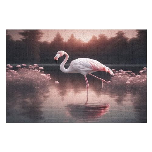 Flamingo Holzpuzzle 1000 Teile, Knobelspiele Für Erwachsene, Teenager, Puzzles Unmögliche - Kinder Puzzle Zimmer Deko （75×50cm） von AAPZY