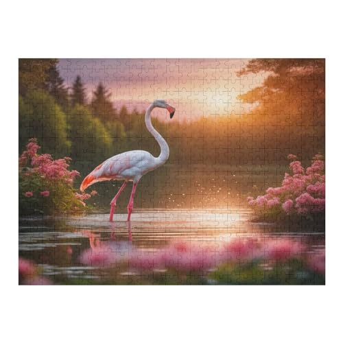 Flamingo -Puzzle, 500 Teile,Holzpuzzle Für Erwachsene Kinder, Lustiges Spielzeug, Denkspiel, Spielzeug, Bildungsspiel, Herausforderung, Pädagogisch, （52×38cm） von AAPZY