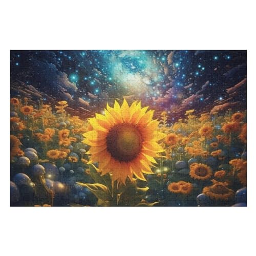 Für Erwachsene 1000-Teiliges Sonnenblume Star -Puzzle, Holzbrett-Puzzle, Puzzle Für Kinder, Geschenke, （75×50cm） von AAPZY