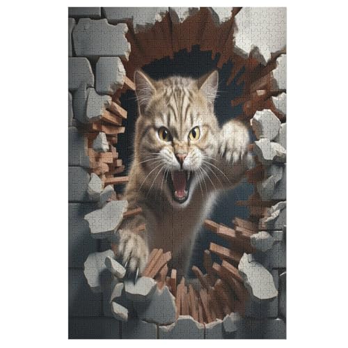 Für Erwachsene 1000-Teiliges süße Katze -Puzzle, Holzbrett-Puzzle, Puzzle Für Kinder, Geschenke, （78×53cm） von AAPZY