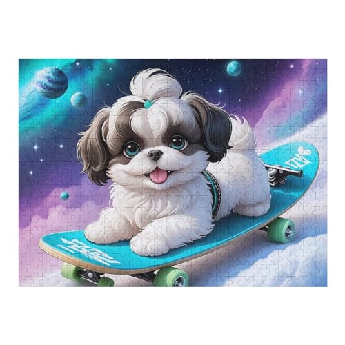 Für Erwachsene 500-Teiliges Skateboard Hund -Puzzle, Holzbrett-Puzzle, Puzzle Für Kinder, Geschenke, （52×38cm） von AAPZY