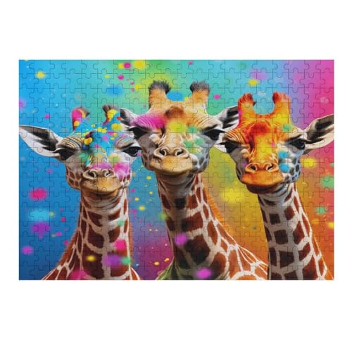 Giraffe Holzpuzzle 300 Stück Puzzles Für Erwachsene Teenager Stress Abbauen Familien-Puzzlespiel Poster 300-teiliges Puzzle Kinder Lernspiel Spielzeug Geschenk （40×28cm） von AAPZY