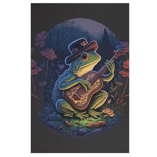 Gitarre spielender Frosch,1000 Teile,Holzpuzzle,einzigartiges Puzzle,kreatives Puzzle,Geschenk Für Erwachsene,Familienspiel,Herausforderungsaktivität,78×53cm von AAPZY