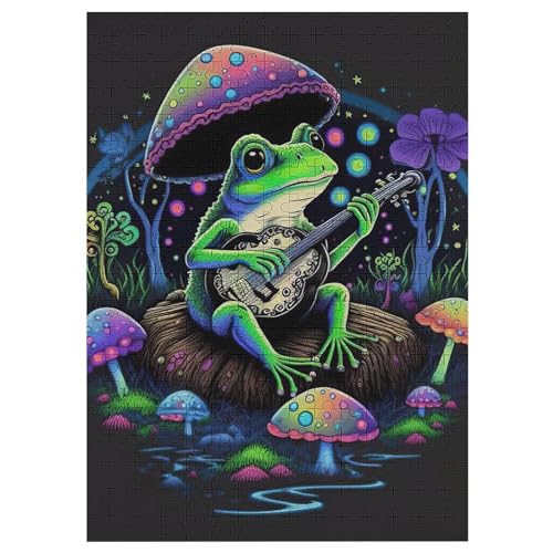 Gitarre spielender Frosch Holzpuzzle 300 Teile, Knobelspiele Für Erwachsene, Teenager, Puzzles Unmögliche - Kinder Puzzle Zimmer Deko 42×30cm von AAPZY