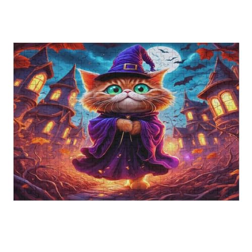 Halloween Katze 300 Teile Premium-Puzzles Für Erwachsene Kinder- Holzpuzzles Spaß Und Lernspiele - Perfekte Puzzle-Geschenke （40×28cm） von AAPZY