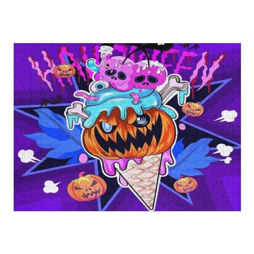 Halloween-Kürbis Holzpuzzle Erwachsene - 500 Teiliges Jigsaw Knobelspiel - Puzzle Für Erwachsene & Kinder - Outdoor & Reisespielzeug - Geduldspiel （52×38cm） von AAPZY