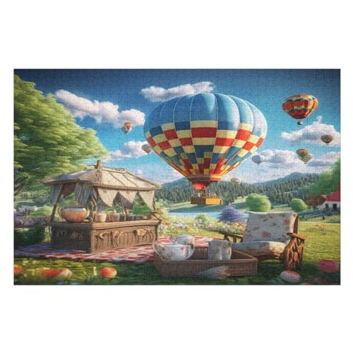 Heißluftballon 1000 Teile Puzzle, Holzpuzzle, Puzzles Für Erwachsene Kinder, 1000 Teile Puzzle Für Jugendliche & Erwachsene Lernspiel Herausforderungsspielzeug （75×50cm） von AAPZY