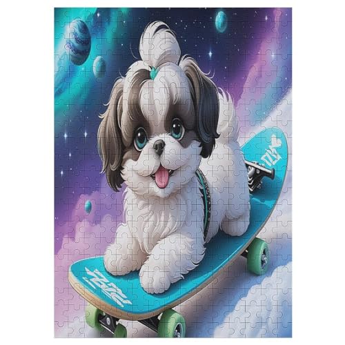 Holzpuzzle 300 Teile, Skateboard Hund Puzzles Erwachsene Und Kinder, Am Besten Für Die Familienspielsammlung - Puzzle 42×30cm von AAPZY