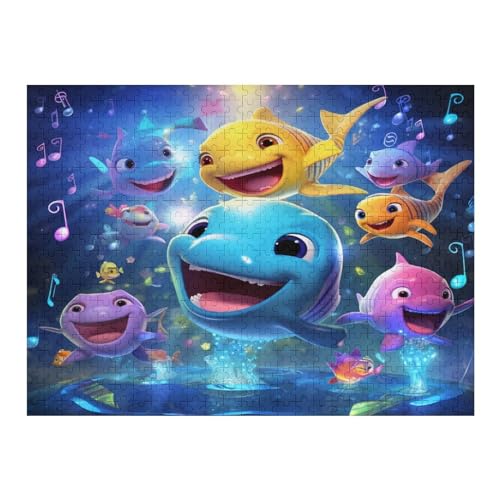 Holzpuzzle Cute Delfin Puzzle 500 Teile Erwachsene Klassische Pädagogisches Spielzeug Kinder Lernspiel Herausforderndes Puzzles Raumdekoration Detailreiches Geschenk （52×38cm） von AAPZY