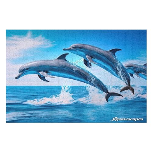 Holzpuzzle Delfin Puzzle 1000 Teile Erwachsene Klassische Pädagogisches Spielzeug Kinder Lernspiel Herausforderndes Puzzles Raumdekoration Detailreiches Geschenk （75×50cm） von AAPZY