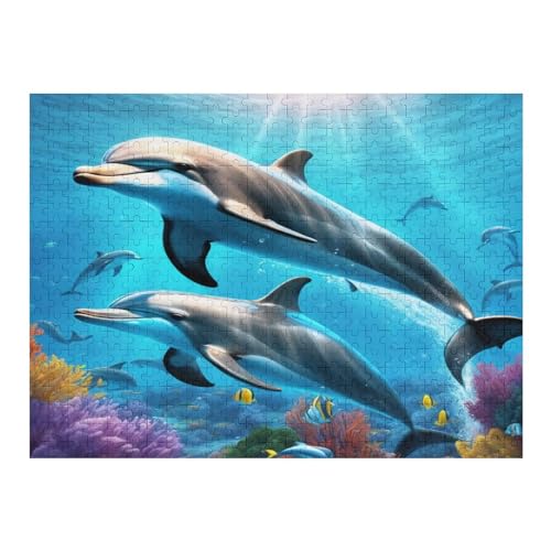 Holzpuzzle Delfin Puzzle 500 Teile Erwachsene Klassische Pädagogisches Spielzeug Kinder Lernspiel Herausforderndes Puzzles Raumdekoration Detailreiches Geschenk （52×38cm） von AAPZY