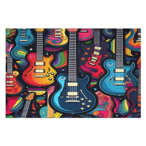 Holzpuzzle Gitarre Puzzle 1000 Teile Erwachsene Klassische Pädagogisches Spielzeug Kinder Lernspiel Herausforderndes Puzzles Raumdekoration Detailreiches Geschenk （75×50cm） von AAPZY