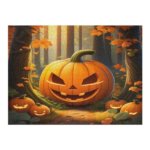 Holzpuzzle Halloween-Thema Puzzle 500 Teile Erwachsene Klassische Pädagogisches Spielzeug Kinder Lernspiel Herausforderndes Puzzles Raumdekoration Detailreiches Geschenk （52×38cm） von AAPZY