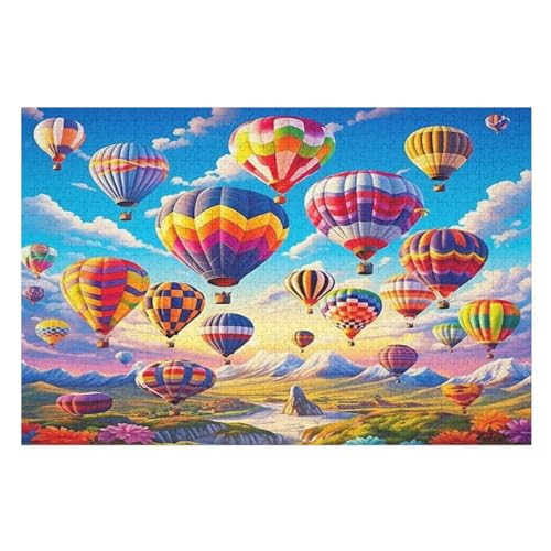 Holzpuzzle Heißluftballon Puzzle 1000 Teile Erwachsene Klassische Pädagogisches Spielzeug Kinder Lernspiel Herausforderndes Puzzles Raumdekoration Detailreiches Geschenk （75×50cm） von AAPZY