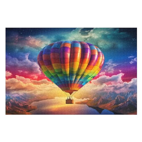 Holzpuzzle Heißluftballon Puzzle 1000 Teile Erwachsene Klassische Pädagogisches Spielzeug Kinder Lernspiel Herausforderndes Puzzles Raumdekoration Detailreiches Geschenk （75×50cm） von AAPZY