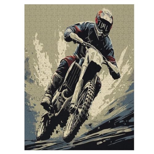 Holzpuzzle Motocross Puzzle 500 Teile Erwachsene Klassische Pädagogisches Spielzeug Kinder Lernspiel Herausforderndes Puzzles Raumdekoration Detailreiches Geschenk （55×41cm） von AAPZY