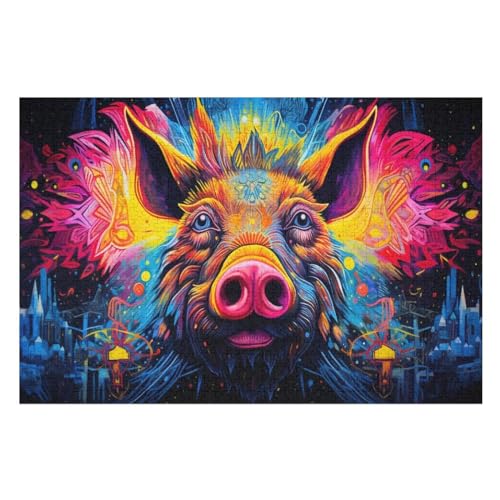 Holzpuzzle Schwein Puzzle 1000 Teile Erwachsene Klassische Pädagogisches Spielzeug Kinder Lernspiel Herausforderndes Puzzles Raumdekoration Detailreiches Geschenk （75×50cm） von AAPZY