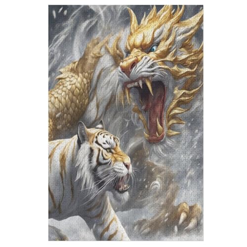 Holzpuzzle Tiger Drache Puzzle 1000 Teile Erwachsene Klassische Pädagogisches Spielzeug Kinder Lernspiel Herausforderndes Puzzles Raumdekoration Detailreiches Geschenk （78×53cm） von AAPZY