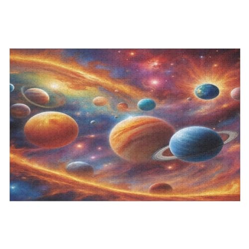 Holzpuzzle Weltraumplanet Puzzle 1000 Teile Erwachsene Klassische Pädagogisches Spielzeug Kinder Lernspiel Herausforderndes Puzzles Raumdekoration Detailreiches Geschenk （75×50cm） von AAPZY