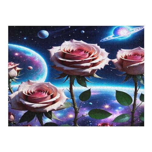 Holzpuzzle sternenklarer Himmel Rose Puzzle 500 Teile Erwachsene Klassische Pädagogisches Spielzeug Kinder Lernspiel Herausforderndes Puzzles Raumdekoration Detailreiches Geschenk （52×38cm） von AAPZY