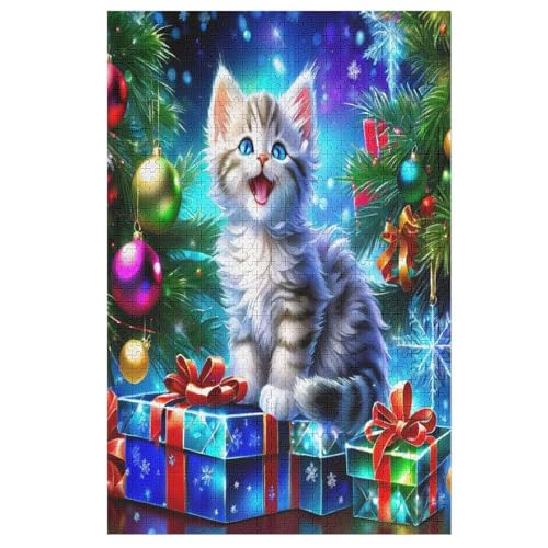 Holzpuzzle süße Katze Puzzle 1000 Teile Erwachsene Klassische Pädagogisches Spielzeug Kinder Lernspiel Herausforderndes Puzzles Raumdekoration Detailreiches Geschenk 78×53cm von AAPZY