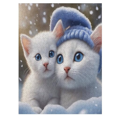 Holzpuzzle süße Katze Puzzle 500 Teile Erwachsene Klassische Pädagogisches Spielzeug Kinder Lernspiel Herausforderndes Puzzles Raumdekoration Detailreiches Geschenk （55×41cm） von AAPZY