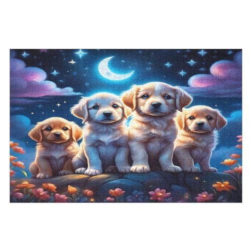 Holzpuzzle süßer Hund Puzzle 1000 Teile Erwachsene Klassische Pädagogisches Spielzeug Kinder Lernspiel Herausforderndes Puzzles Raumdekoration Detailreiches Geschenk （75×50cm） von AAPZY