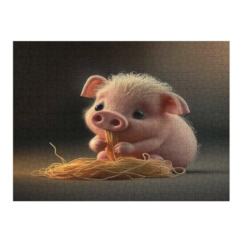 Holzpuzzle süßes Schwein Puzzle 500 Teile Erwachsene Klassische Pädagogisches Spielzeug Kinder Lernspiel Herausforderndes Puzzles Raumdekoration Detailreiches Geschenk （52×38cm） von AAPZY