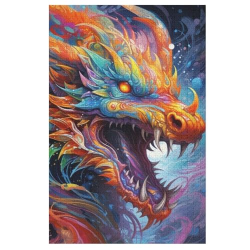 Holzpuzzles 1000 Teile Drachen -Puzzle Für Jungen Und Mädchen, Schwierigkeitsgrad, Lernspiele, Familienspielzeug 78×53cm von AAPZY