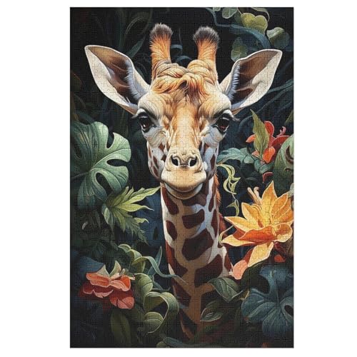 Holzpuzzles 1000 Teile Giraffe -Puzzle Für Jungen Und Mädchen, Schwierigkeitsgrad, Lernspiele, Familienspielzeug 78×53cm von AAPZY