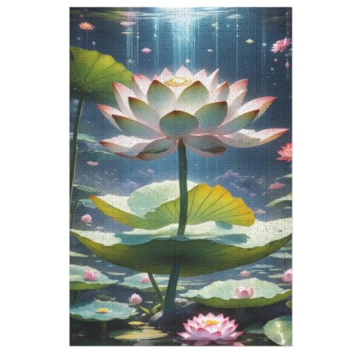 Holzpuzzles 1000 Teile Lotus -Puzzle Für Jungen Und Mädchen, Schwierigkeitsgrad, Lernspiele, Familienspielzeug 78×53cm von AAPZY