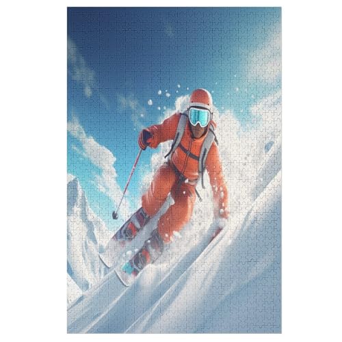 Holzpuzzles 1000 Teile Snow Mountain Skifahren -Puzzle Für Jungen Und Mädchen, Schwierigkeitsgrad, Lernspiele, Familienspielzeug 78×53cm von AAPZY