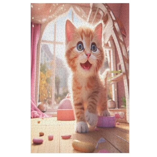 Holzpuzzles 1000 Teile süße Katze -Puzzle Für Jungen Und Mädchen, Schwierigkeitsgrad, Lernspiele, Familienspielzeug 78×53cm von AAPZY