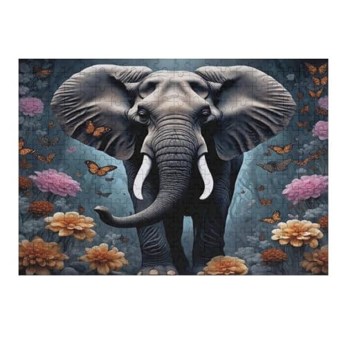 Holzpuzzles 300 Teile Animal Elefant -Puzzle Für Jungen Und Mädchen, Schwierigkeitsgrad, Lernspiele, Familienspielzeug （40×28cm） von AAPZY