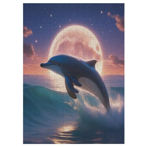 Holzpuzzles 300 Teile Delfin -Puzzle Für Jungen Und Mädchen, Schwierigkeitsgrad, Lernspiele, Familienspielzeug （42×30cm） von AAPZY