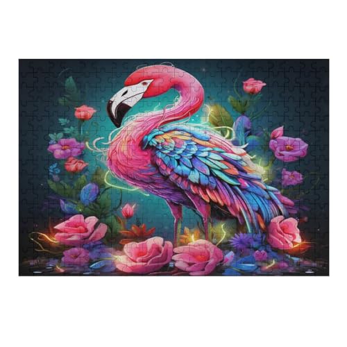 Holzpuzzles 300 Teile Flamingo -Puzzle Für Jungen Und Mädchen, Schwierigkeitsgrad, Lernspiele, Familienspielzeug （40×28cm） von AAPZY