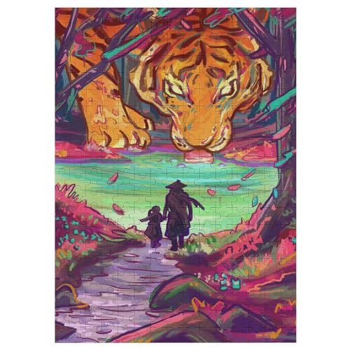 Holzpuzzles 300 Teile Neon Tiger Forests -Puzzle Für Jungen Und Mädchen, Schwierigkeitsgrad, Lernspiele, Familienspielzeug 42×30cm von AAPZY