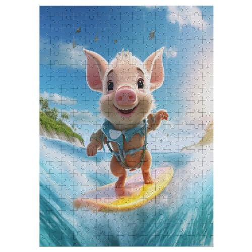 Holzpuzzles 300 Teile süßes Schwein -Puzzle Für Jungen Und Mädchen, Schwierigkeitsgrad, Lernspiele, Familienspielzeug 42×30cm von AAPZY