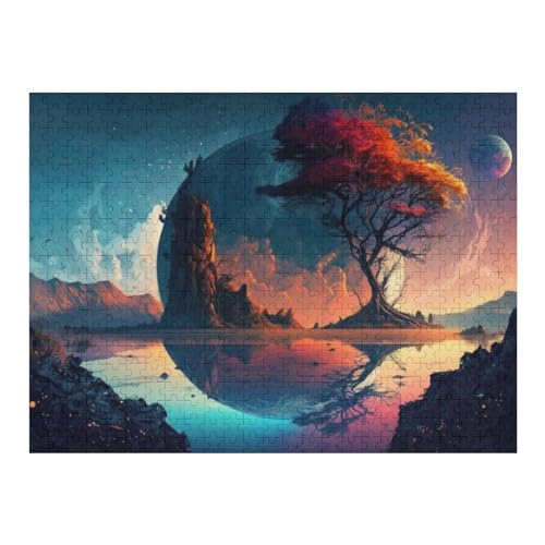 Holzpuzzles 500 Teile Fantasy-Landschaft -Puzzle Für Jungen Und Mädchen, Schwierigkeitsgrad, Lernspiele, Familienspielzeug （52×38cm） von AAPZY