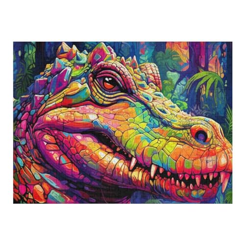 Holzpuzzles 500 Teile Krokodil -Puzzle Für Jungen Und Mädchen, Schwierigkeitsgrad, Lernspiele, Familienspielzeug （52×38cm） von AAPZY