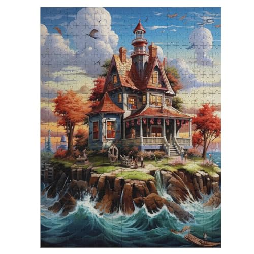 Hütte am Meer – Puzzle 500 Teile, Holzpuzzle, Herausforderndes Geschicklichkeitsspiel Für Die Ganze Familie, Kinder Erwachsenenpuzzle Ab 12 Jahren （55×41cm） von AAPZY